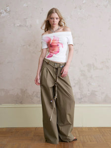 Lazy Loose Beaded Wide Leg Pants