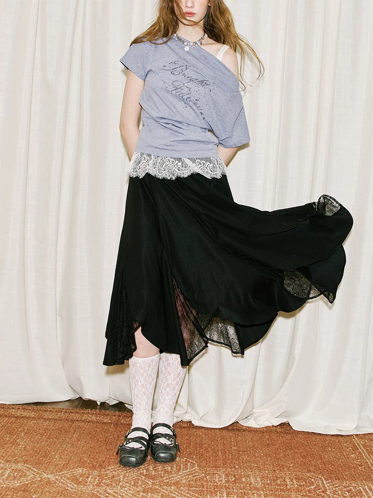 Simple Lace Splicing Fishtail Skirt