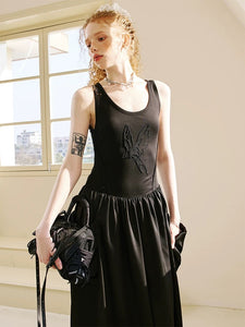 Swallow Embroidered Big Pocket Dress
