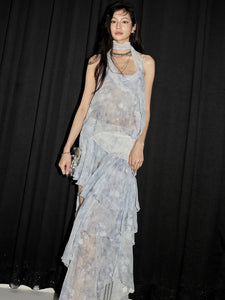 Romantic Water Blue Suspender Dress