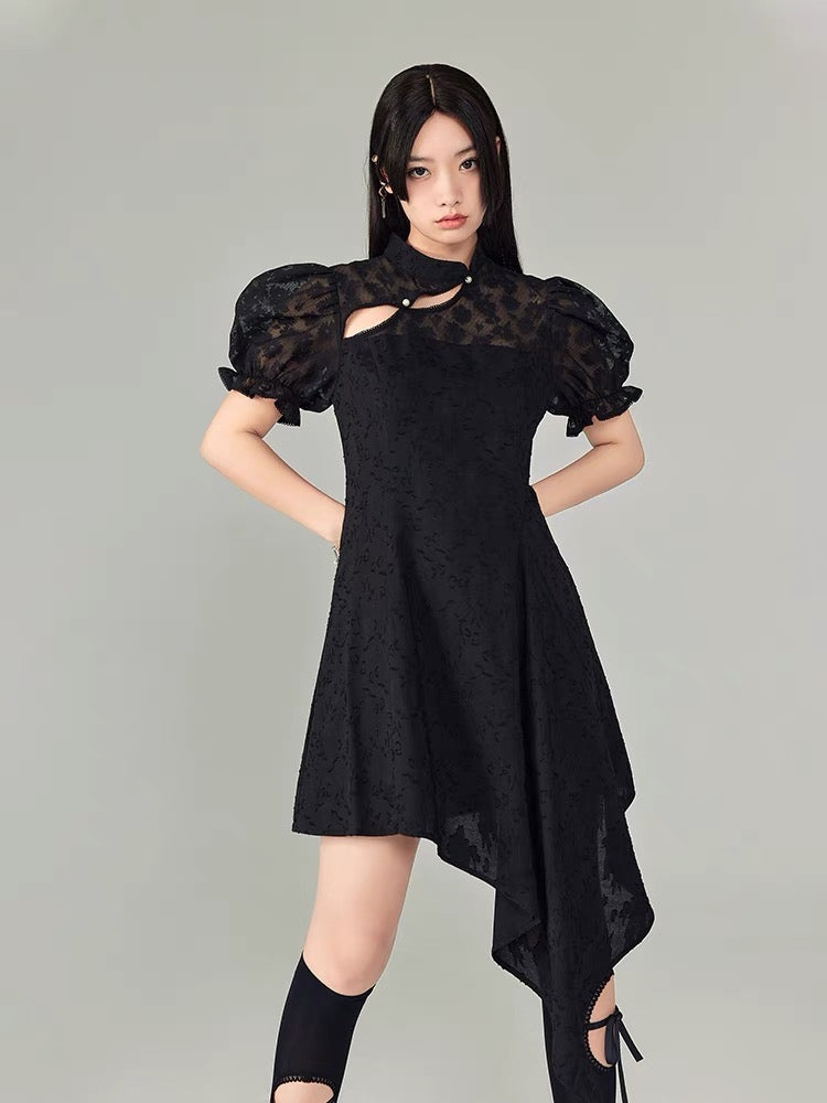 Jacquard cream / black cheongsam