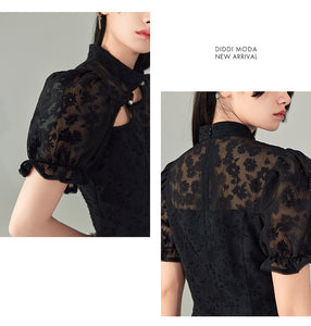 Jacquard cream / black cheongsam