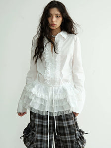 Girl-Style Pure-White Lace Shirt