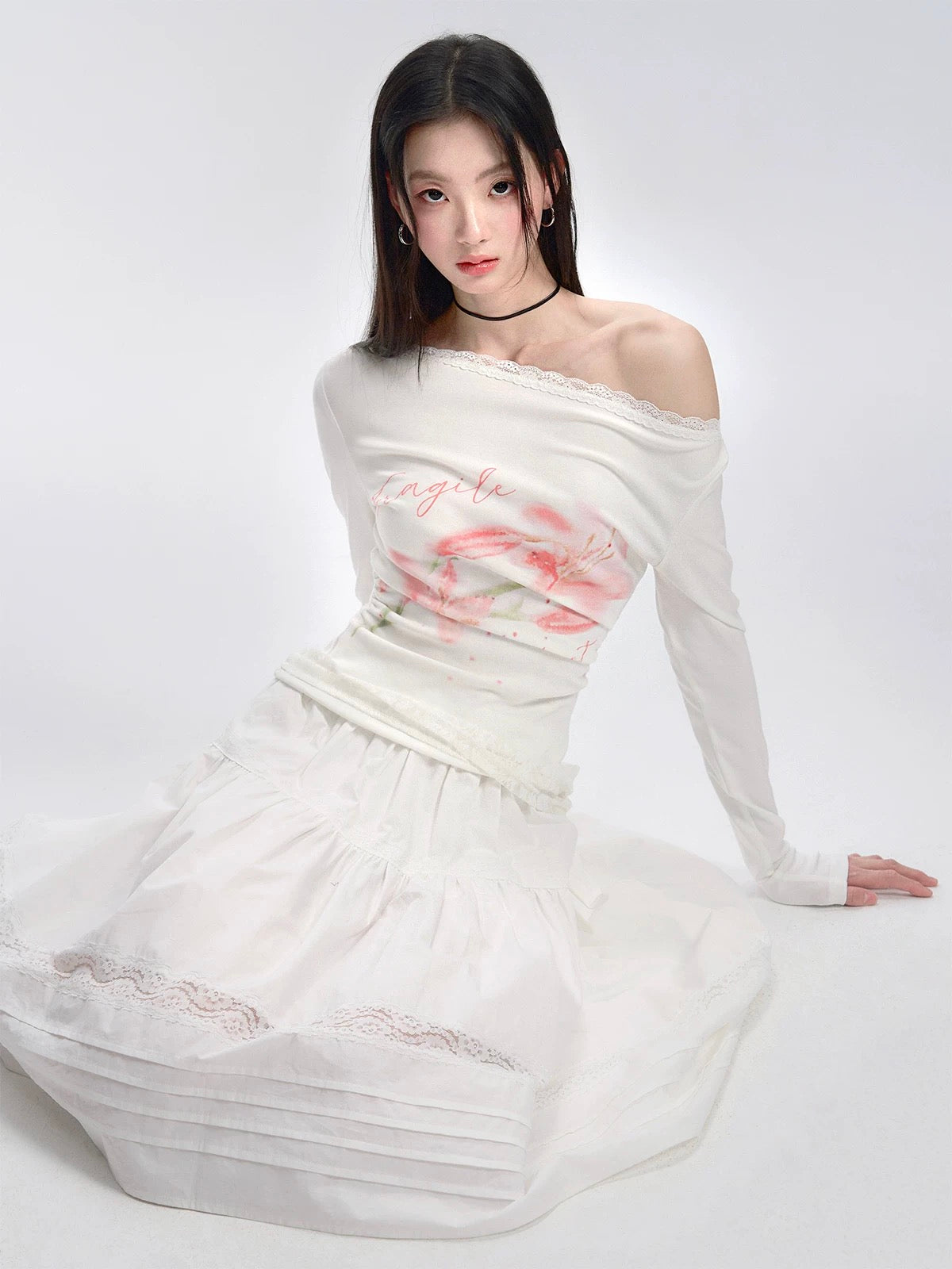 Lace Knitted One-Shoulder Bottoming Top