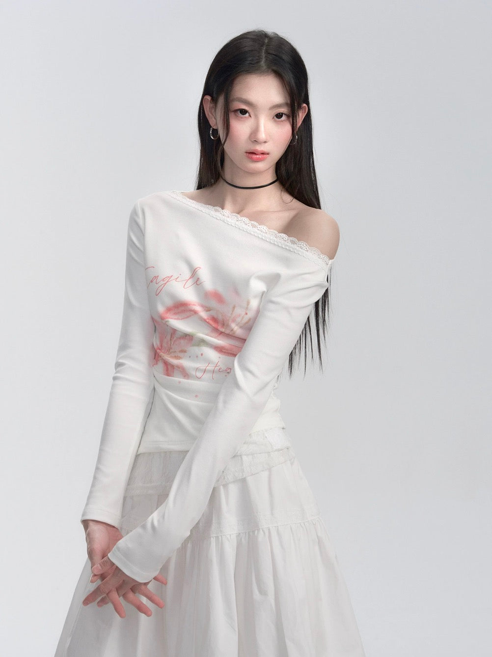 Lace Knitted One-Shoulder Bottoming Top