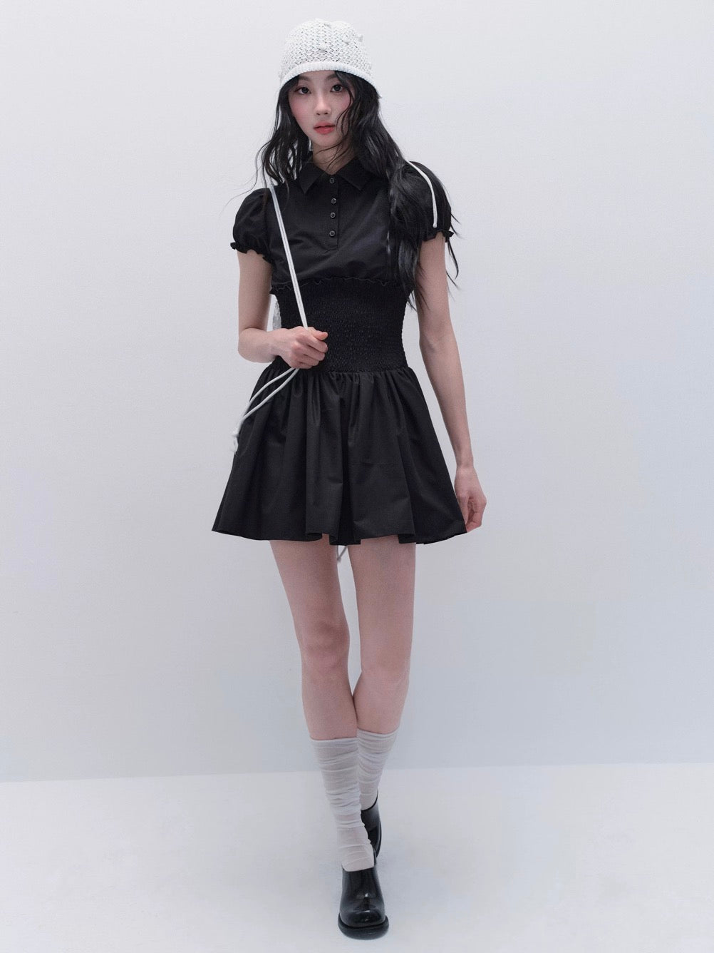 Black Bubble-Sleeve Shirt Skirt