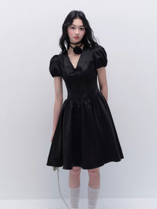 V-Neck Bubble-Sleeve Evening Dress