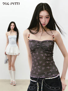 Exquisite Flower-Printed Suspender Top
