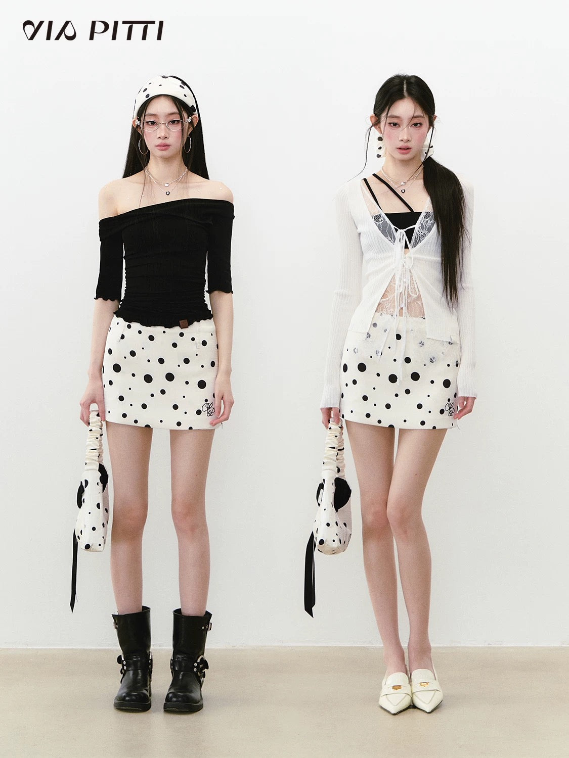 Wave-Dot-Printed A-Shaped Skirt