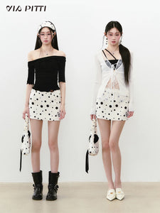 Wave-Dot-Printed A-Shaped Skirt