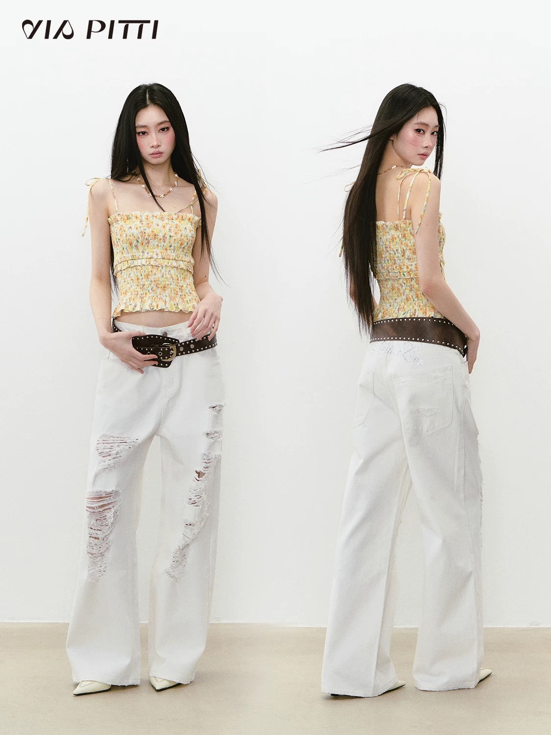 Designed Pleated Slim-Fit Suspender Top