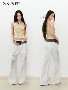 Designed Pleated Slim-Fit Suspender Top