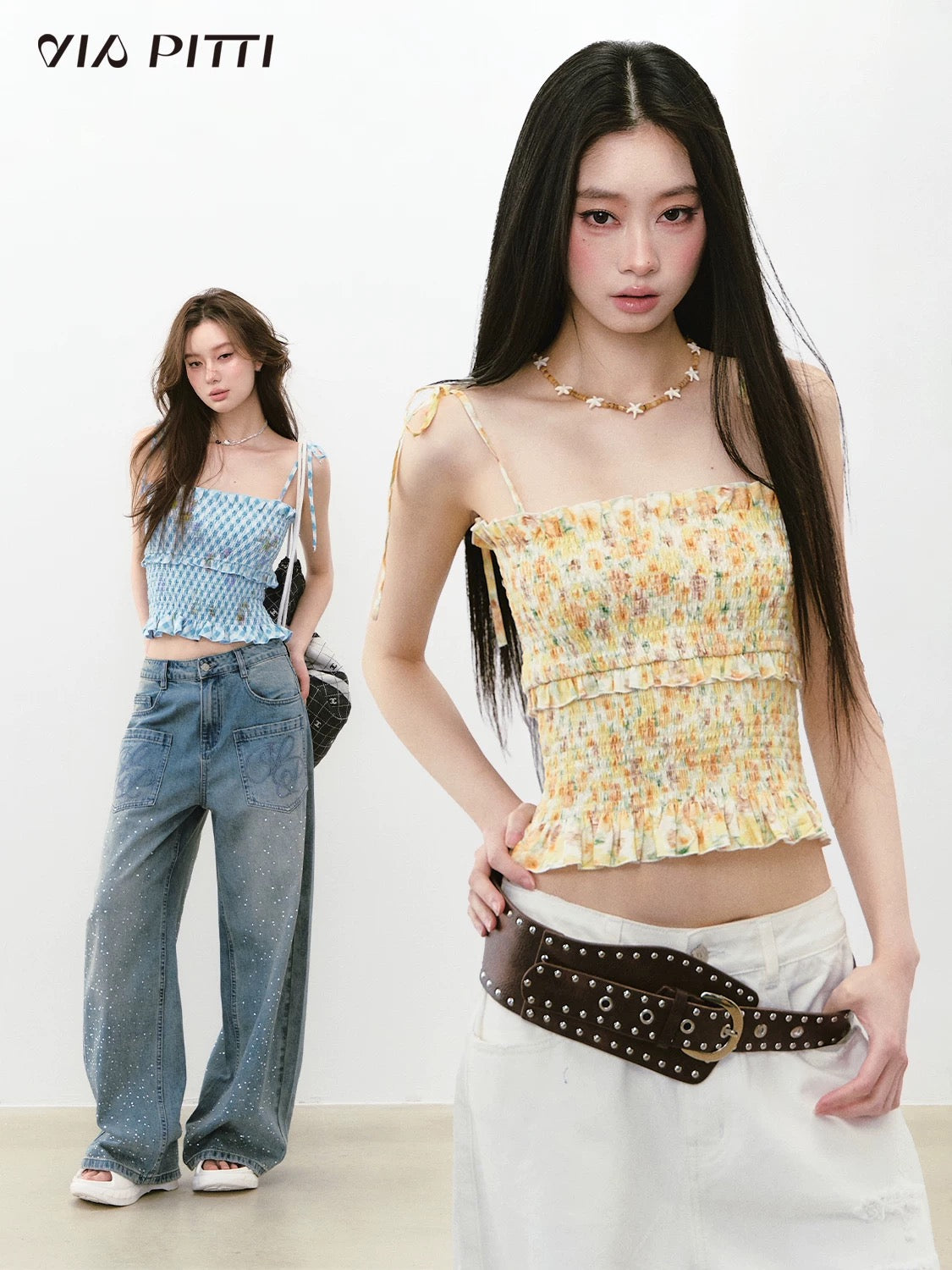 Designed Pleated Slim-Fit Suspender Top