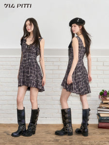 Plaid Sleeveless Designed Dress