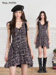 Plaid Sleeveless Designed Dress