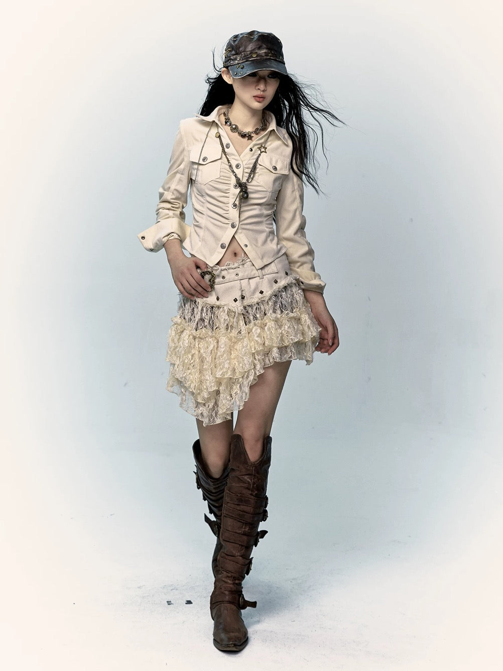 Vintage Irregular Lace Mesh Skirt
