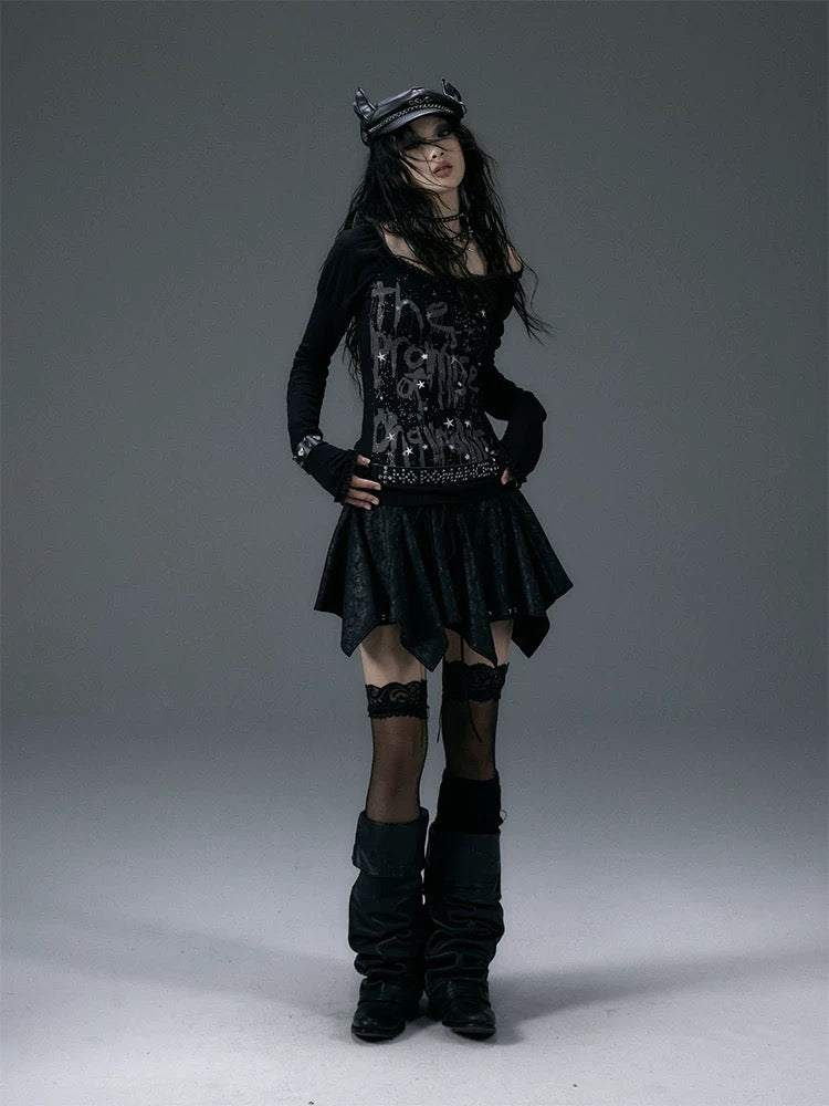 Vintage Rock Strap-On Irregular Leather Skirt