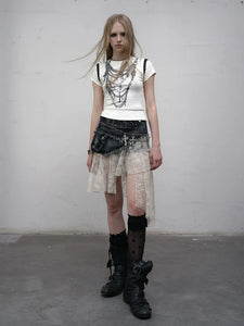 Splicing Lace Irregular Denim Skirt