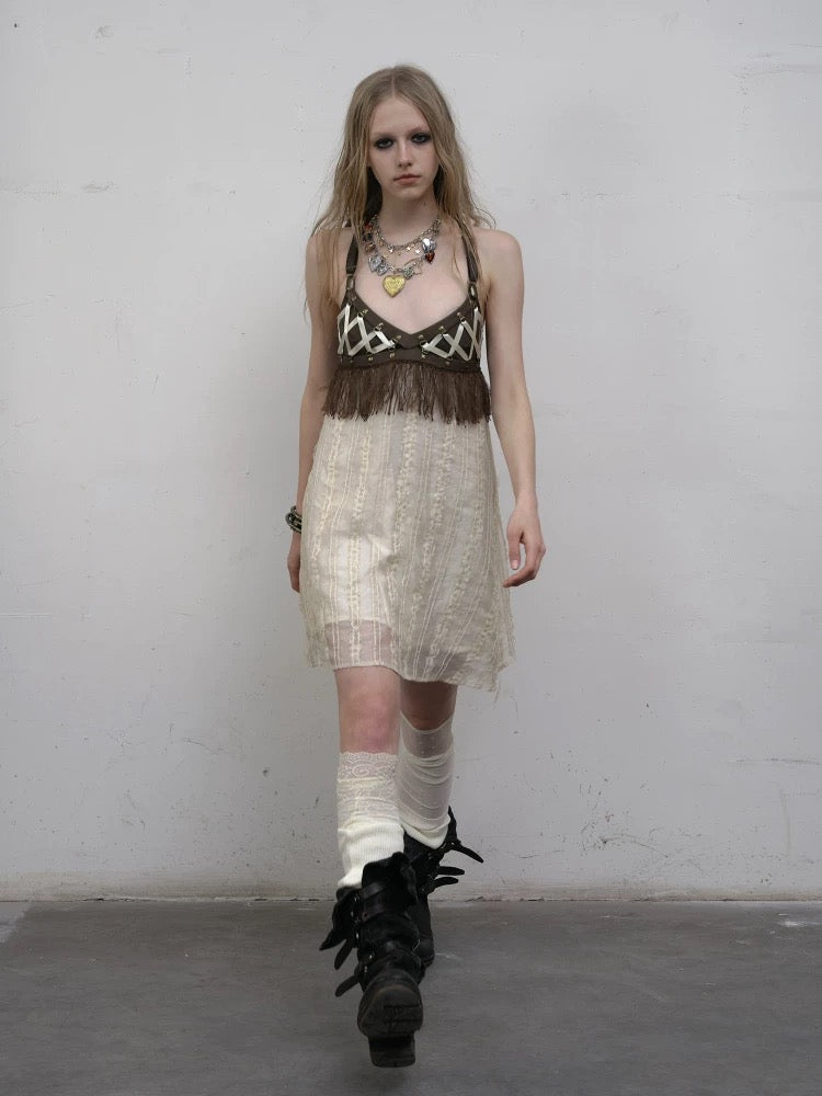 Court Splicing Strap Suspender Dress
