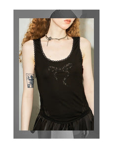 lace suspenders with inserts and bow embroidered dress