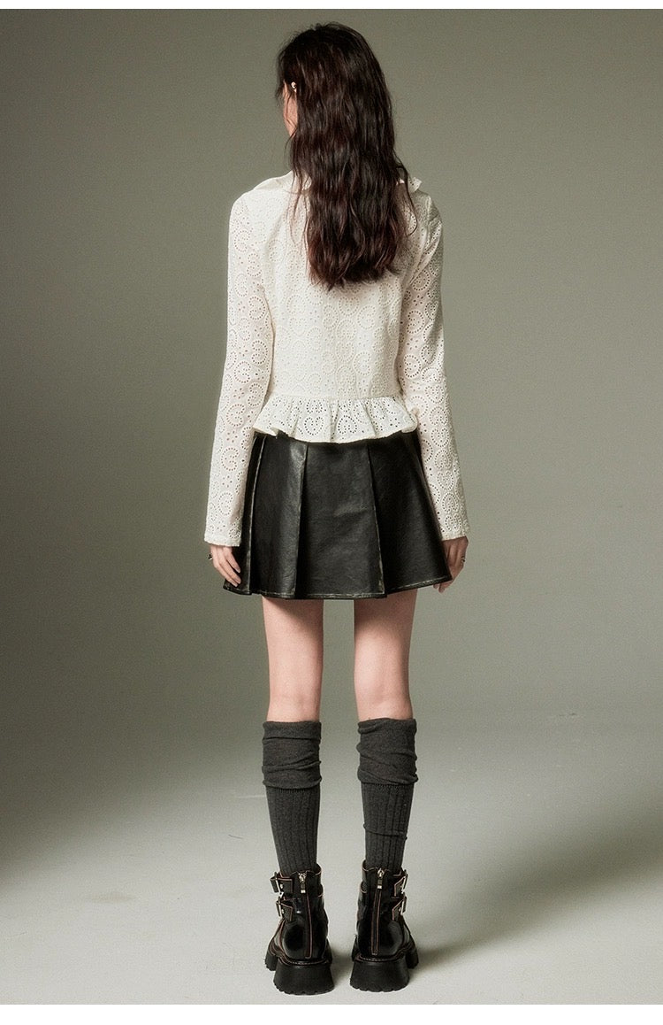 Hollow Frill Collar Lace Top