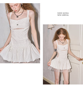 suspenders hollow embroidery lace mesh splicing dress fairy dress