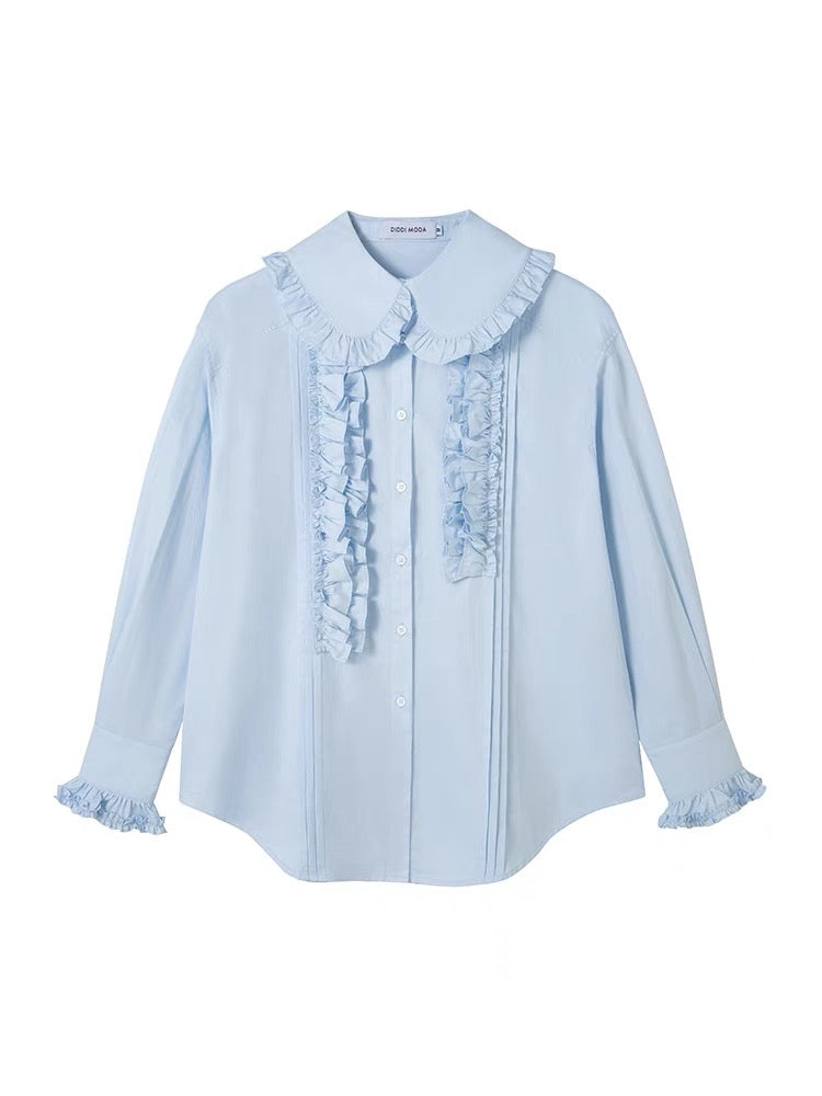 Multi-layered ruffled doll collar long-sleeved shirt