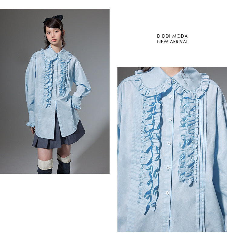 Multi-layered ruffled doll collar long-sleeved shirt