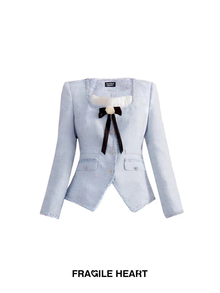 Blue square collar small fragrance suit