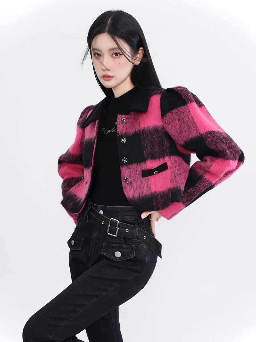 "BlackPink"style black&pink short blazer