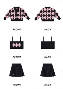 "BlackPink" Style Bows design Knitted Jacket POLO Collar / Y2k