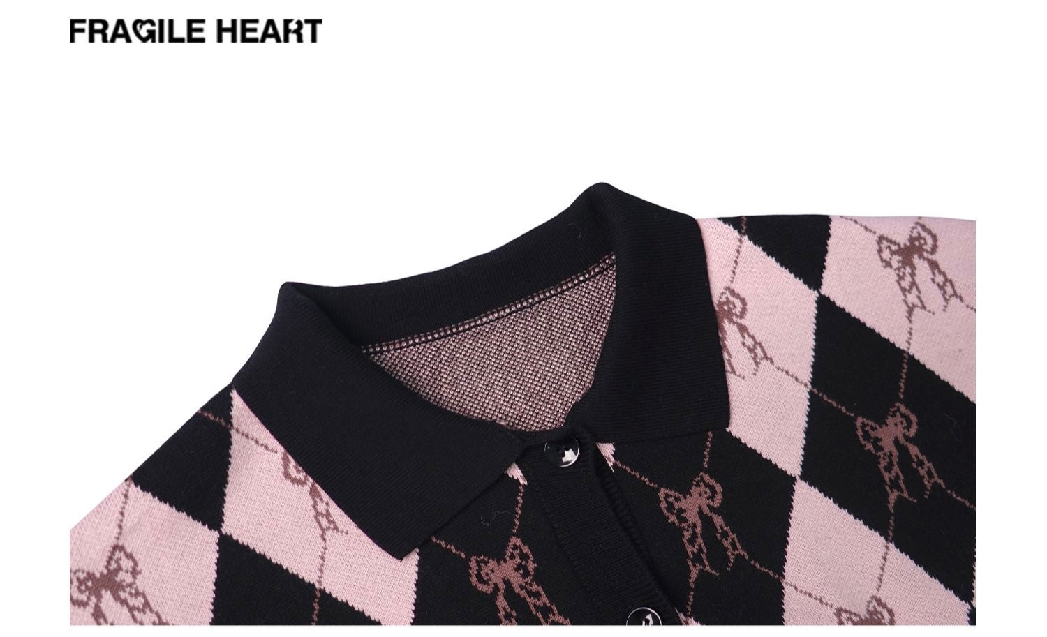 "BlackPink" Style Bows design Knitted Jacket POLO Collar / Y2k