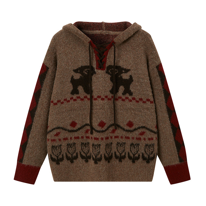 deer hooded knit sweater