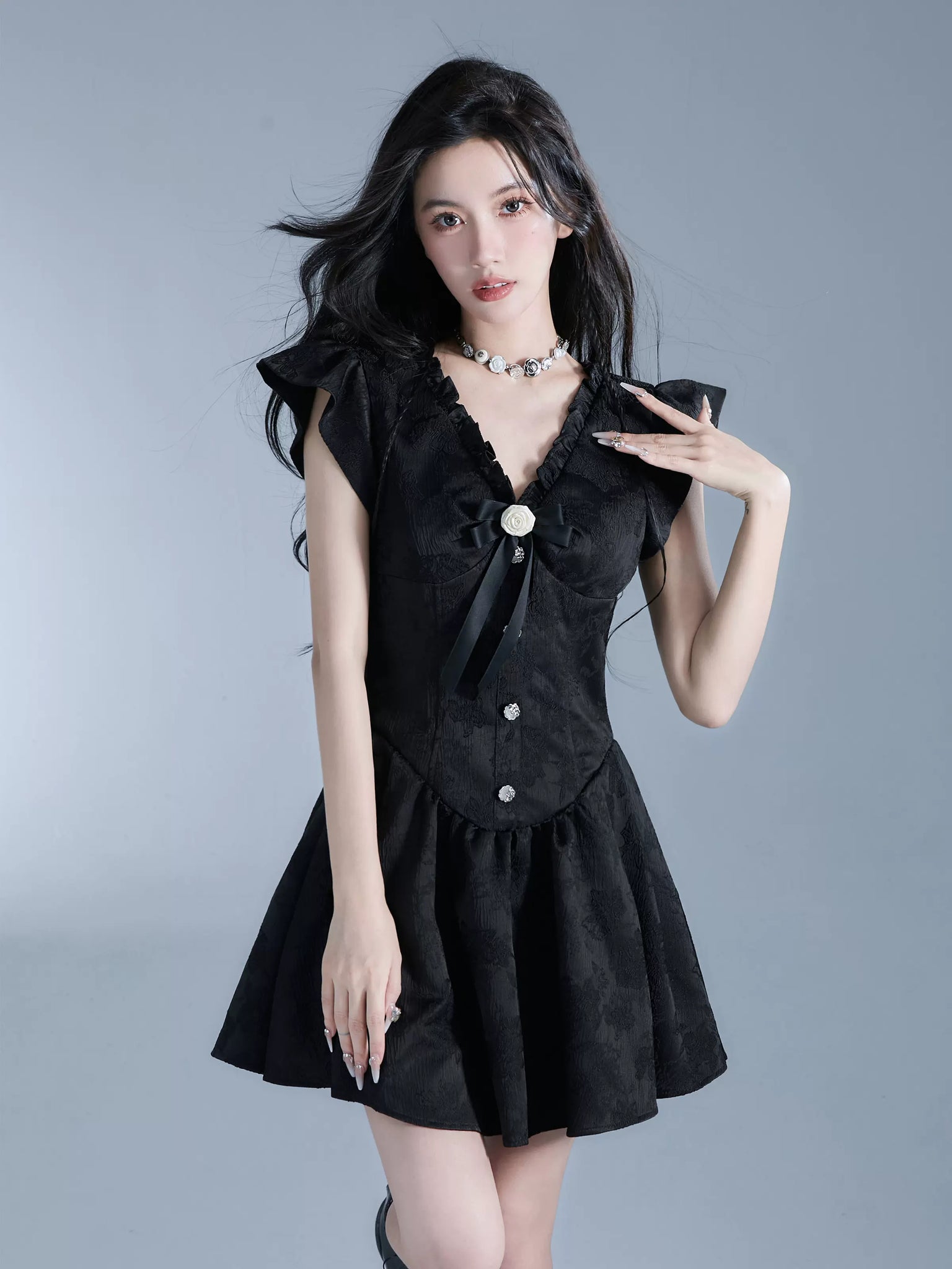 French Temperament Princess V-neck Small Black Dress