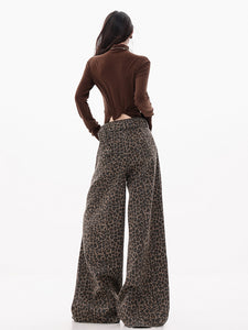 Late Autumn Ode - Leopard Print Fleece-Lined Thickened Jeans