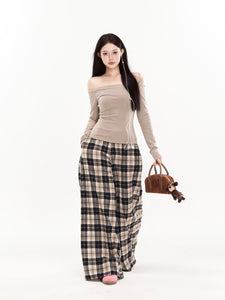 Relaxed Draped Loose Plaid Pants