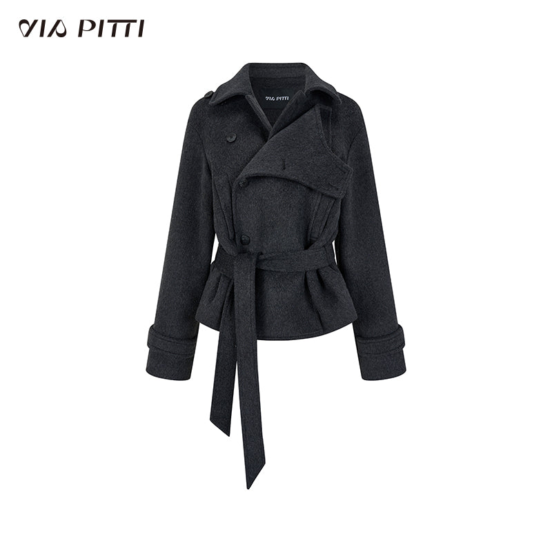 Heavy Duty Double Layer Fake Two Piece Belt Coat