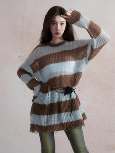 Mohair Ripped Striped Sweater