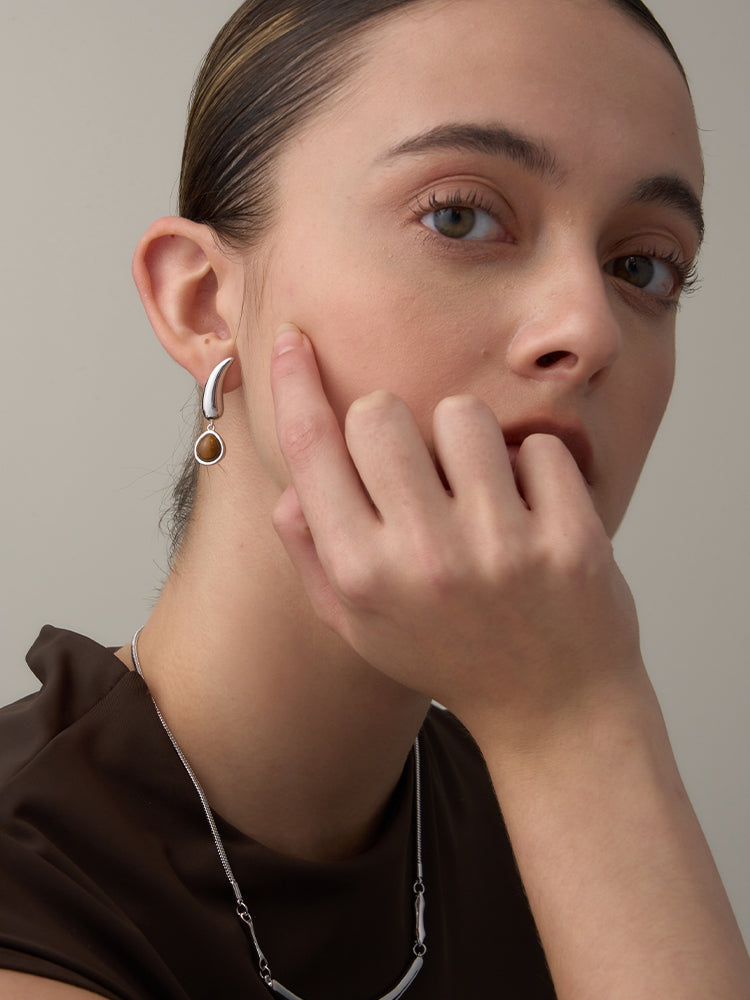 Wood grain stone simple pendant earrings