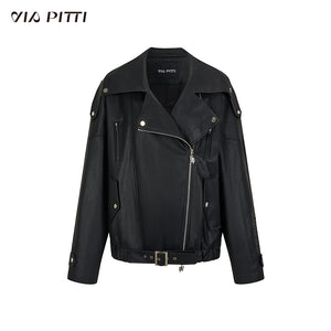 Loose Fit Heavy PU Leather Jacket