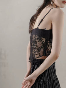 Two-tone lace jacquard camisole top