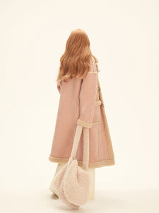 Pink suede lambskin spliced fleece fur Coat