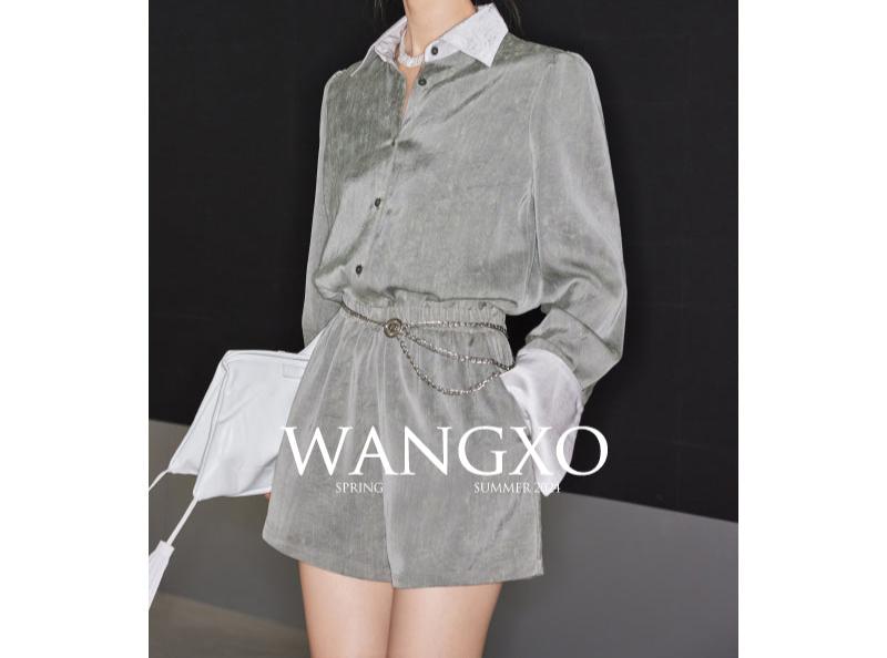 Shiny ROW Style Shirt Waist Jumpsuit Shorts