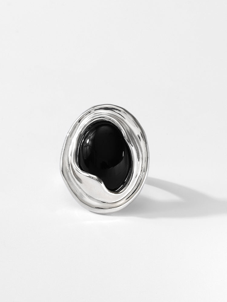 Black agate vintage ring