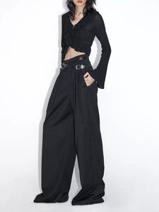 Pleated loose-fitting wide-leg suit trousers