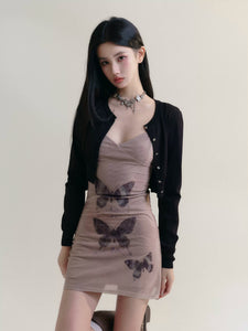 Butterfly print suspender dress