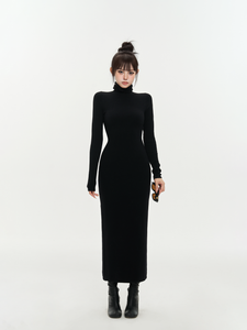 High-End Turtleneck Wool Blend Knit Dress