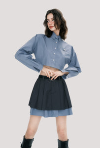 Preppy style low waist skirt shirt