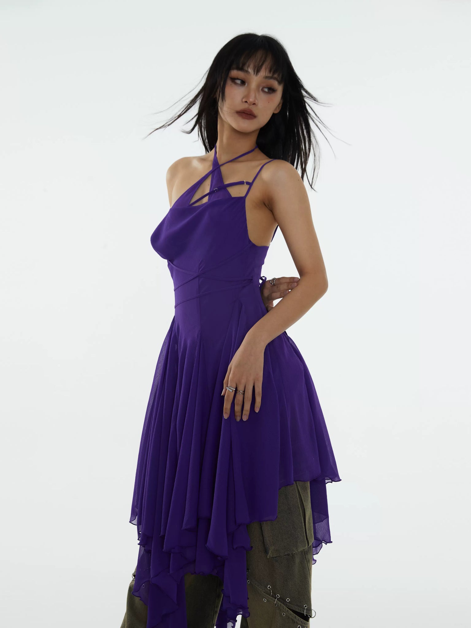 Irregular Hem Violet Dress