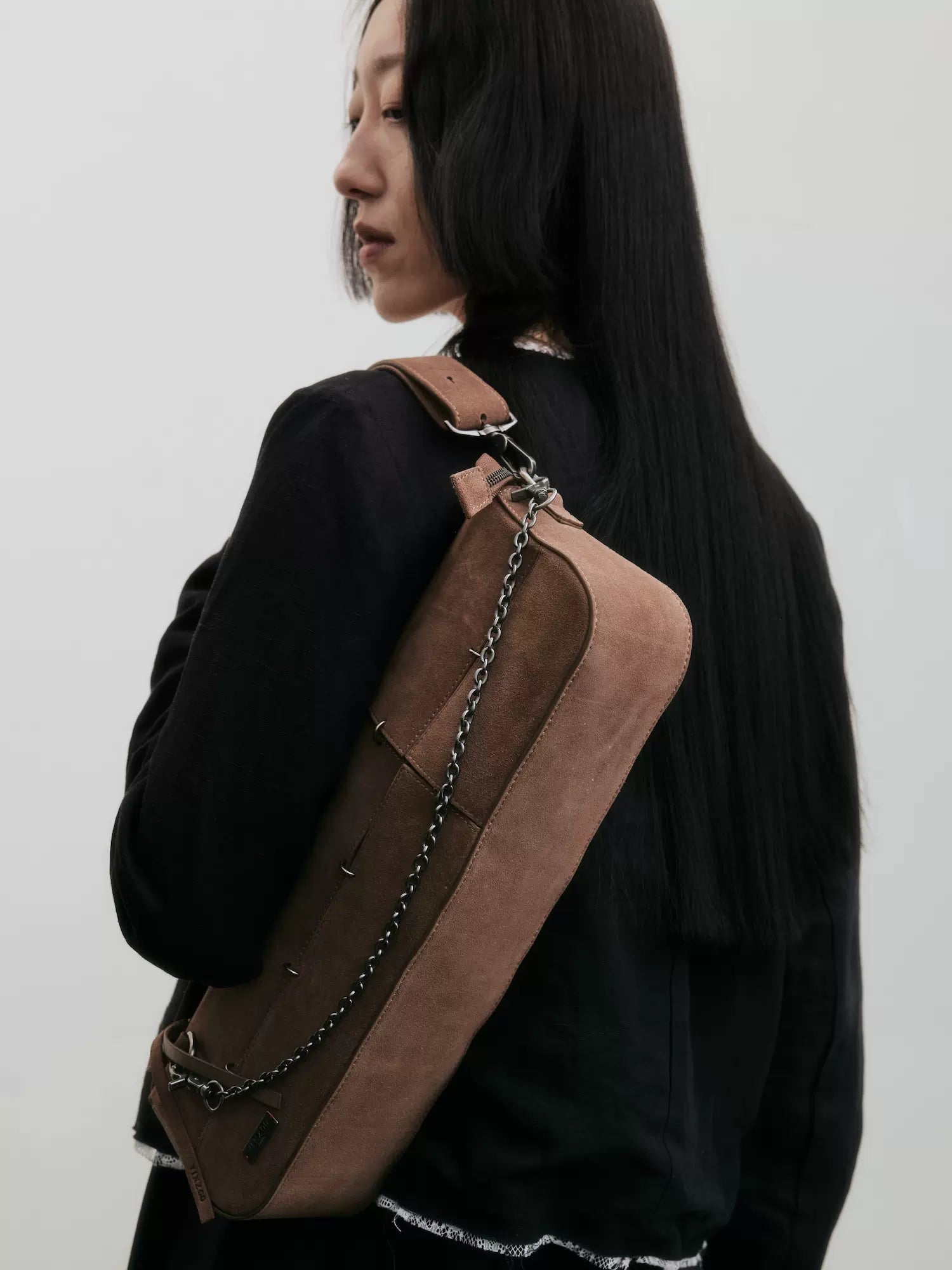 Suede patchwork shoulder bag